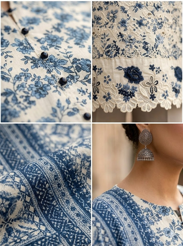 Floral Embroidered Chikankari Cotton Lawn 3 Piece Stitched Suit for Women | Pakistani Indian Summer Office & Party Wear Dress | Dubai UAE