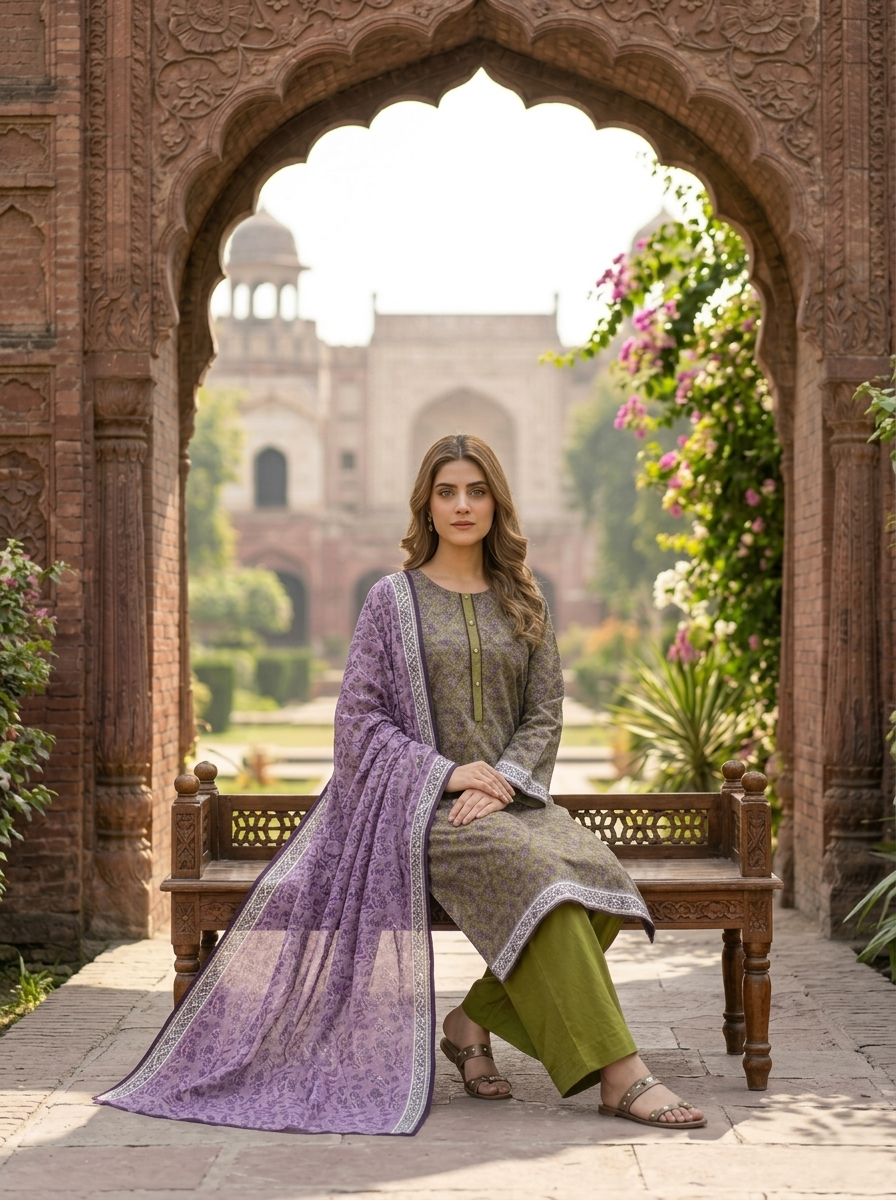 Green & Purple Premium Plain Lawn 3 Piece Full Stitched Ladies Suit | Class Is Everything Summer Collection | Office Wear, Casual & Daily Wear | Dubai UAE