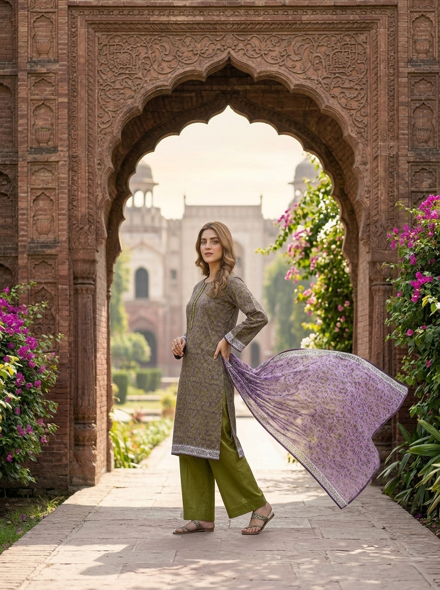 Green & Purple Premium Plain Lawn 3 Piece Full Stitched Ladies Suit | Class Is Everything Summer Collection | Office Wear, Casual & Daily Wear | Dubai UAE