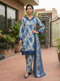 Summer Collection Blue & White Floral Bunch 3 Piece Stitched Ladies Suit | Pakistani Indian Elegant Lawn Dress | Home, Office & Party Wear | Dubai UAE