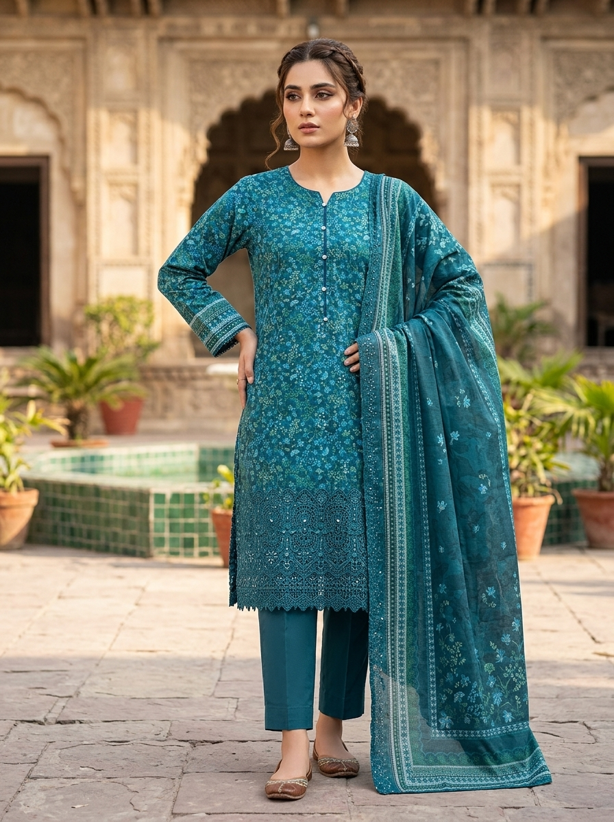 Chikankari Cotton 3 Piece Stitched Ladies Suit | Pakistani Indian Embroidered Summer Dress for Women | Home, Office & Party Wear | Dubai UAE