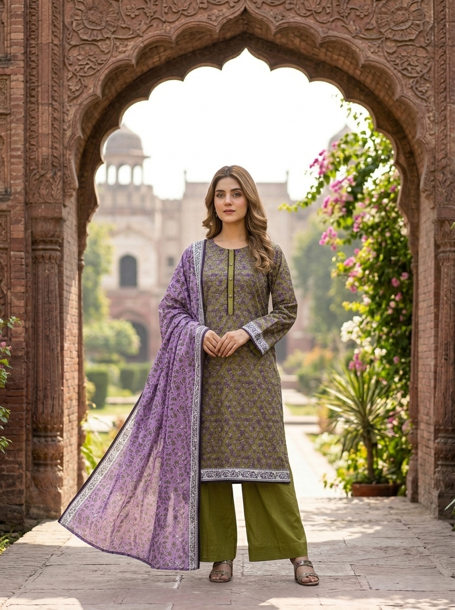 Green & Purple Premium Plain Lawn 3 Piece Full Stitched Ladies Suit | Class Is Everything Summer Collection | Office Wear, Casual & Daily Wear | Dubai UAE