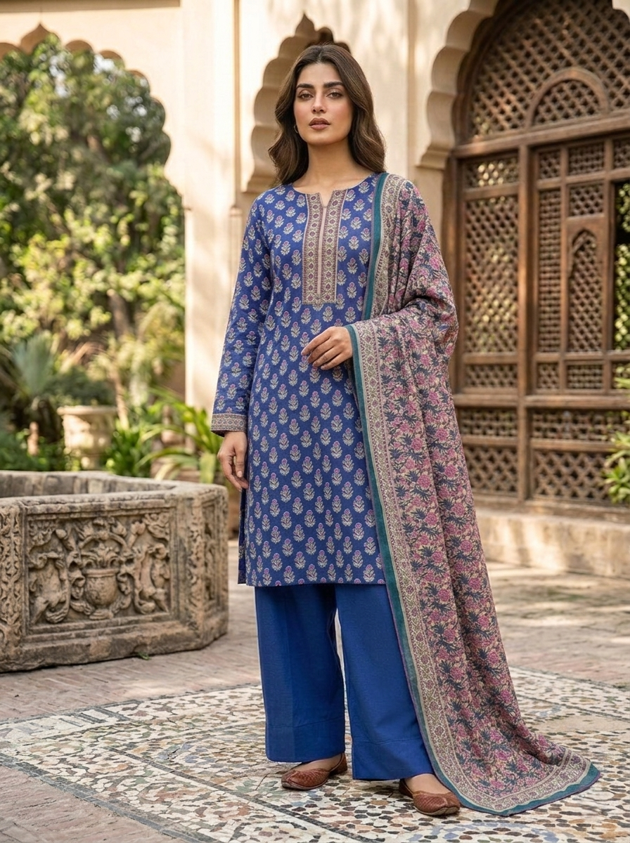Blue Printed Lawn 3 Piece Stitched Ladies Suit | Premium Summer Collection | Home & Office Wear | Pakistani Indian Casual Dress | Dubai UAE | Al Kiswah