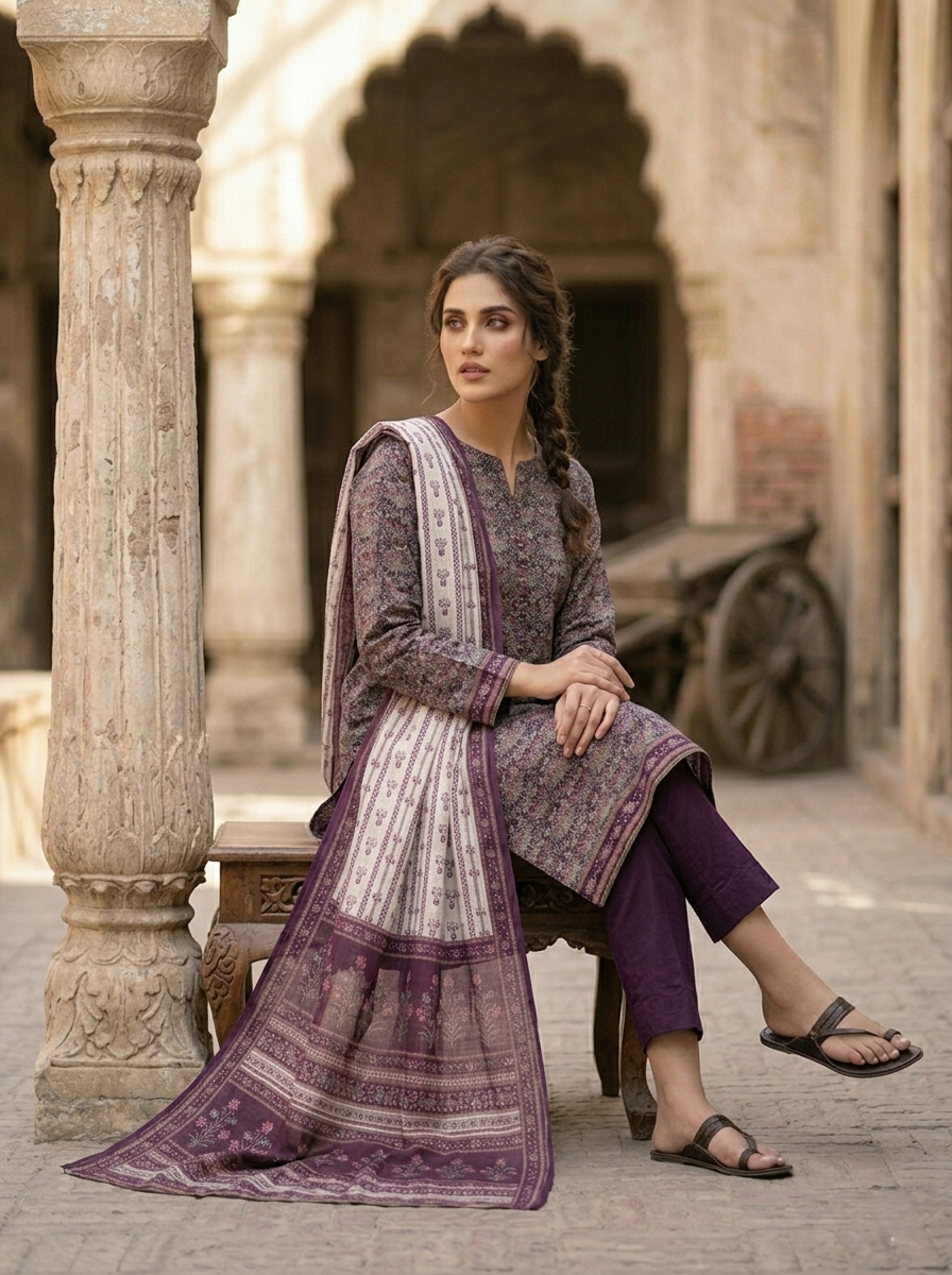 stitched 3 piece lawn suit in UAE for women, premium embroidered lawn dress with dupatta