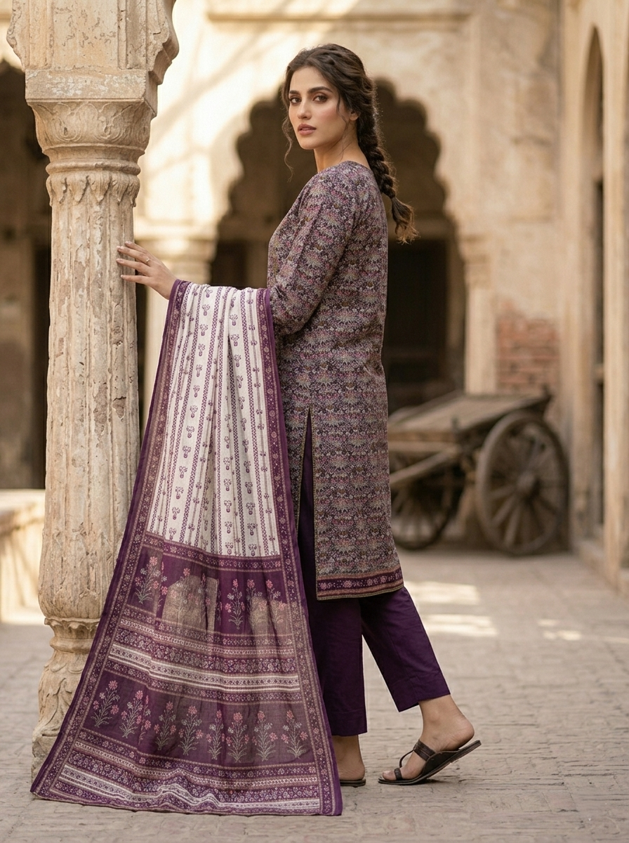 3 piece ready to wear lawn suit for women in UAE, embroidered Pakistani lawn dress with dupatta