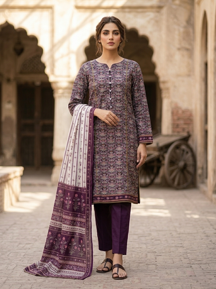 3 piece ready to wear lawn suit for women in UAE, embroidered Pakistani lawn dress with dupatta