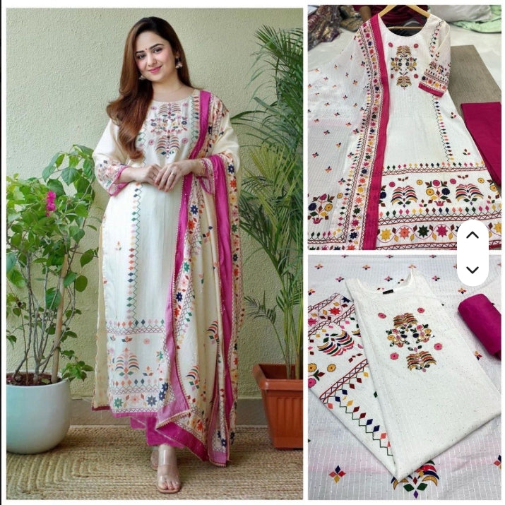 White Embroidered 3 Piece Stitched Ladies Suit | Pakistani Indian Punjabi Shalwar Kameez | Ethnic Wedding & Party Wear Dress for Women | Dubai UAE