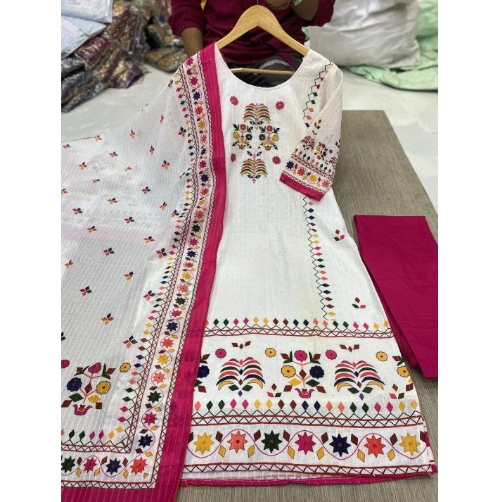 White Embroidered 3 Piece Stitched Ladies Suit | Pakistani Indian Punjabi Shalwar Kameez | Ethnic Wedding & Party Wear Dress for Women | Dubai UAE