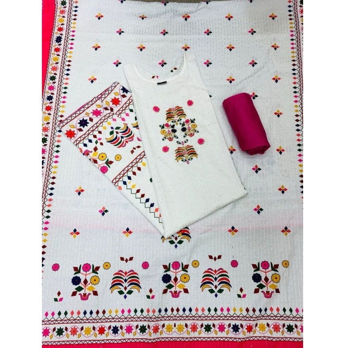 White Embroidered 3 Piece Stitched Ladies Suit | Pakistani Indian Punjabi Shalwar Kameez | Ethnic Wedding & Party Wear Dress for Women | Dubai UAE