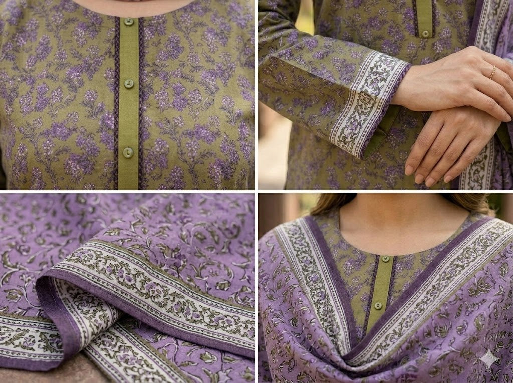Green & Purple Premium Plain Lawn 3 Piece Full Stitched Ladies Suit | Class Is Everything Summer Collection | Office Wear, Casual & Daily Wear | Dubai UAE