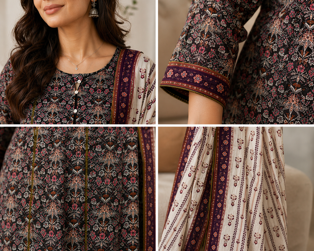 Dark Maroon & White Pakistani Indian Lawn 3 Piece Stitched Suit | Elegant Ladies Summer Office, Casual & Party Wear Dress | Dubai UAE